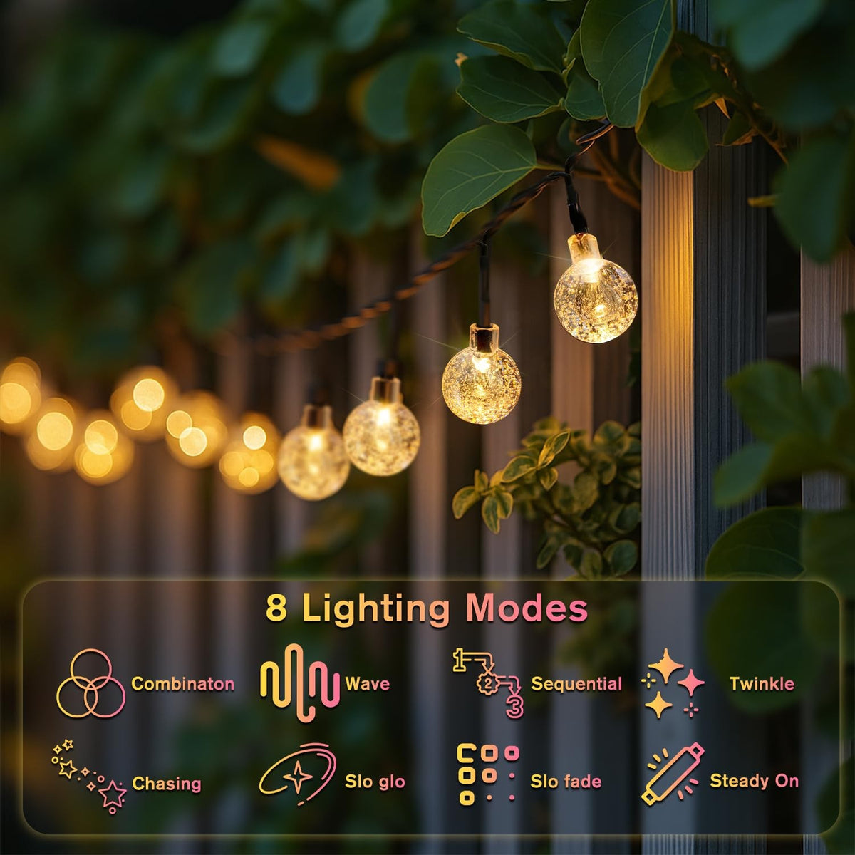 20Ft 30LED Solar Outdoor Globe String Lights Waterproof Patio Ball String Lights