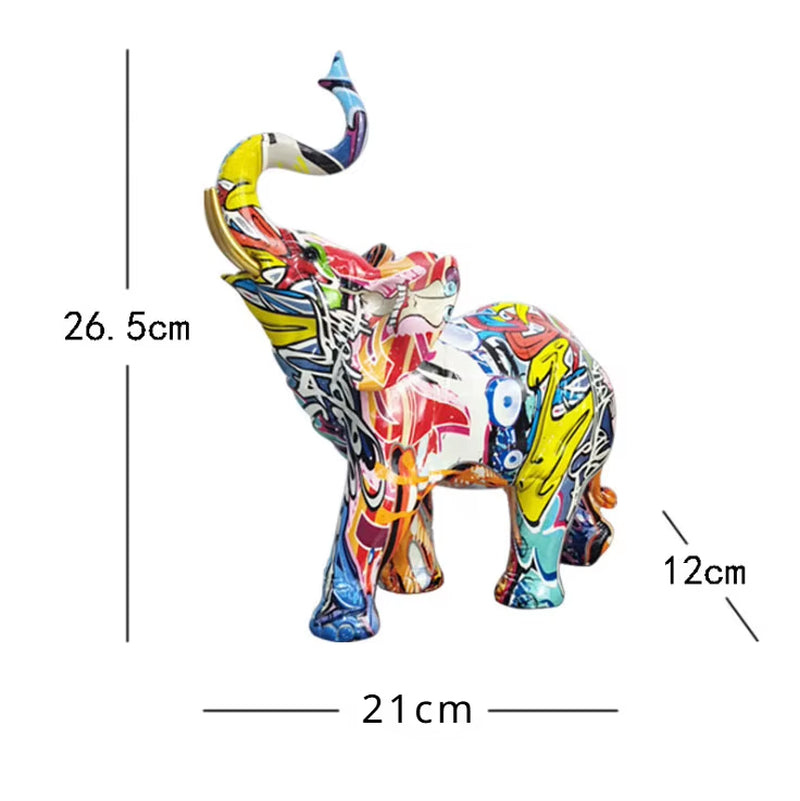 Nordic Painting Graffiti Elephant Sculpture Figurine Art Elephant Statue Creative Resin Crafts Home Decoration