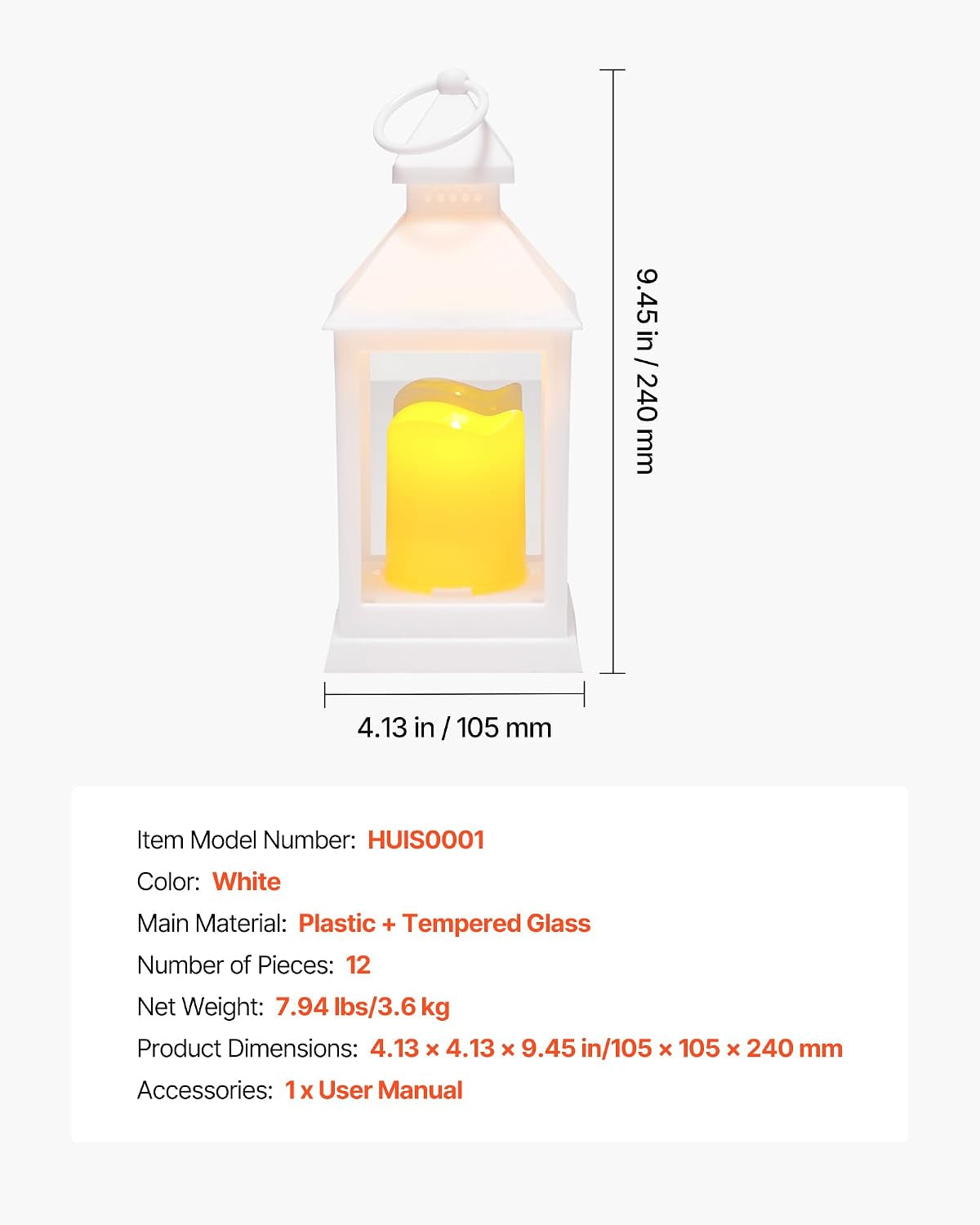12 Pcs Decorative Candle Lantern, LED Electric Flameless Candle, Plastic LED Holder with Glass, Wall Hanging Indoor Porch Lanterns for Wedding Table Party Farmhouse Indoor Decor, White