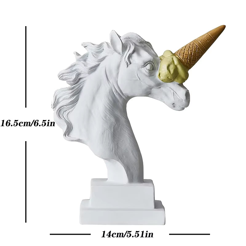 European Modern Decoration Ice Cream Smashing Horse Head Sculpture Resin Animal Statue Figurine Home Desktop Decor