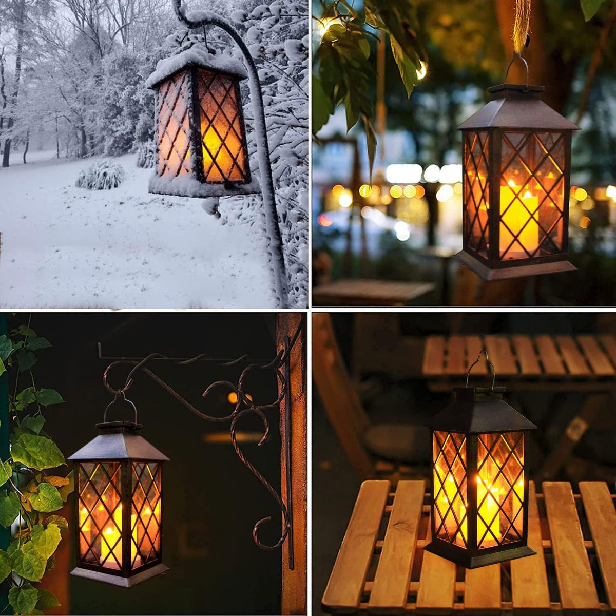Solar Outdoor Lantern 3 LED Flickering Flameless Candle Decorative Lights