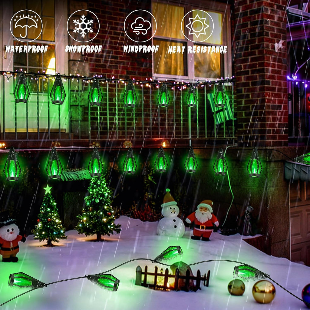 Solar Flame String Lights - 42Ft 15 LED Lights Outdoor Solar String Lights for Garden Patio Christmas Decoration (Green, 42Ft)