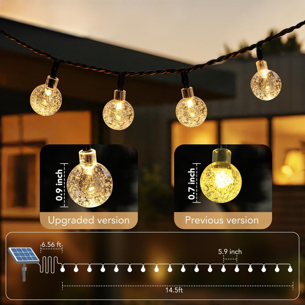 20Ft 30LED Solar Outdoor Globe String Lights Waterproof Patio Ball String Lights