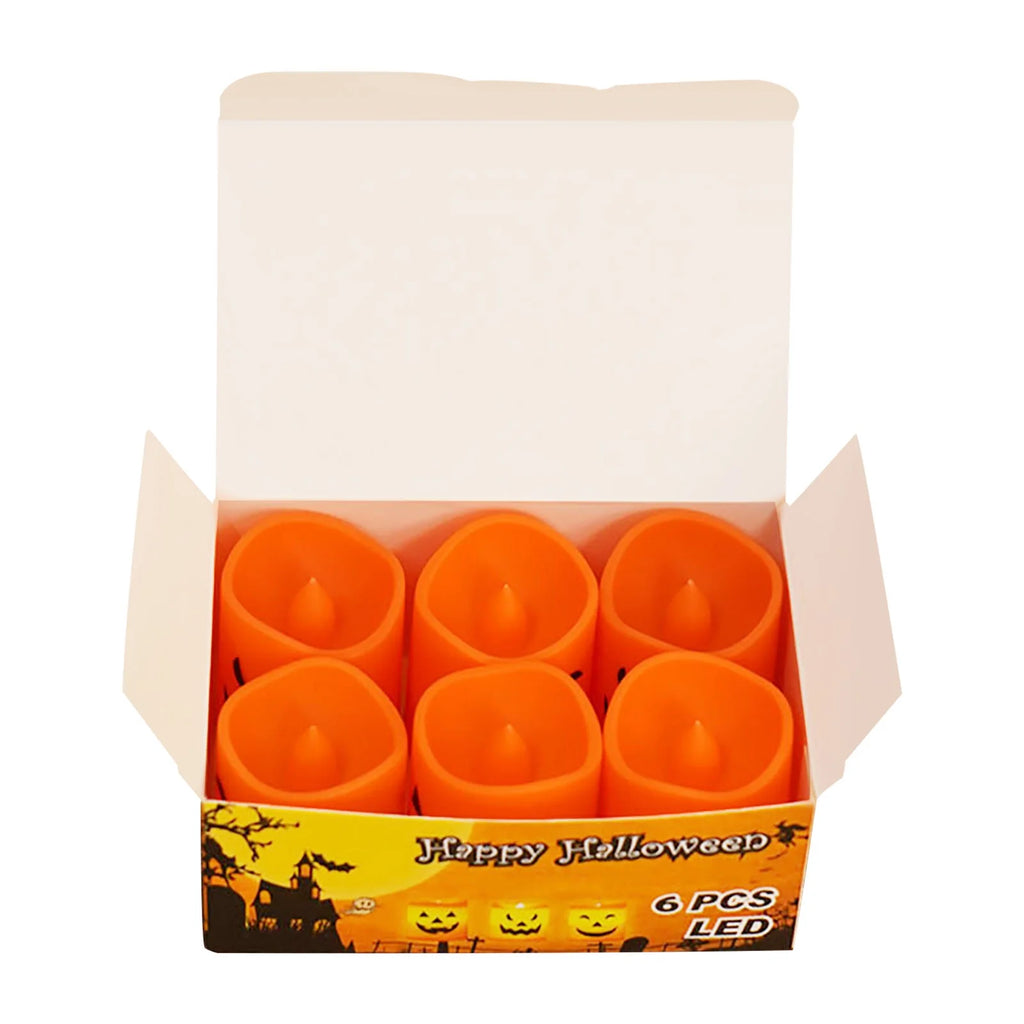 6 Pcs Halloween Pumpkin Candles, Halloween Tea Lights Candles, Battery Powered LED Lights with Warm, Flameless Candle for Home outside Yard Lawn Garden