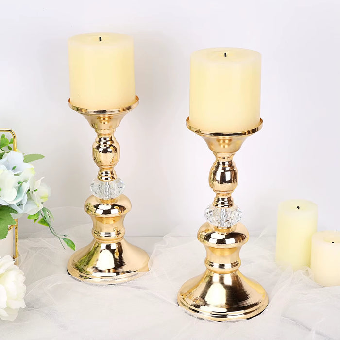 Bougeoirs Dorés à Cristal — pour Bougies Pilier