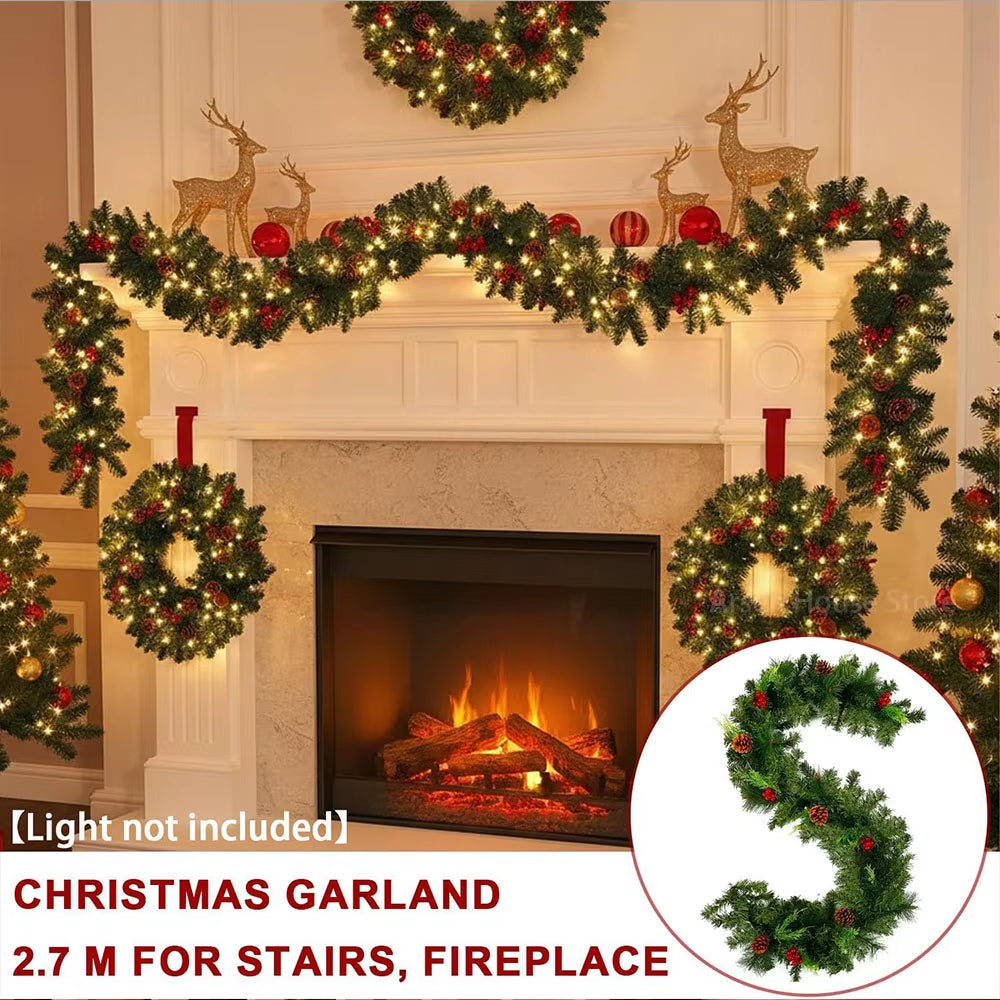 Christmas LED Rattan Wreath Decorative, Christmas Garland Artificial Xmas Tree Rattan Banner Decoration Wreath for Navidad Decor