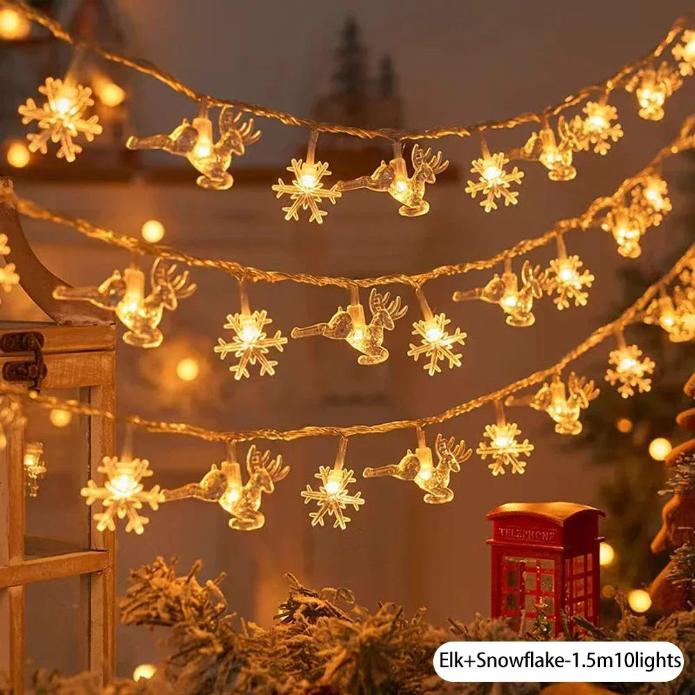 1.5/3M Christmas Tree Snowflake Elk LED String Lights Christmas Decoration Light Garland Home Xmas Tree Decor Fairy Light String