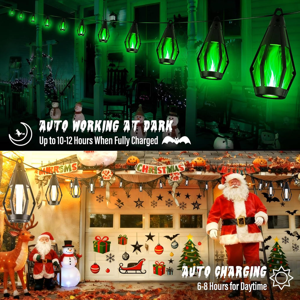 Solar Flame String Lights - 42Ft 15 LED Lights Outdoor Solar String Lights for Garden Patio Christmas Decoration (Green, 42Ft)