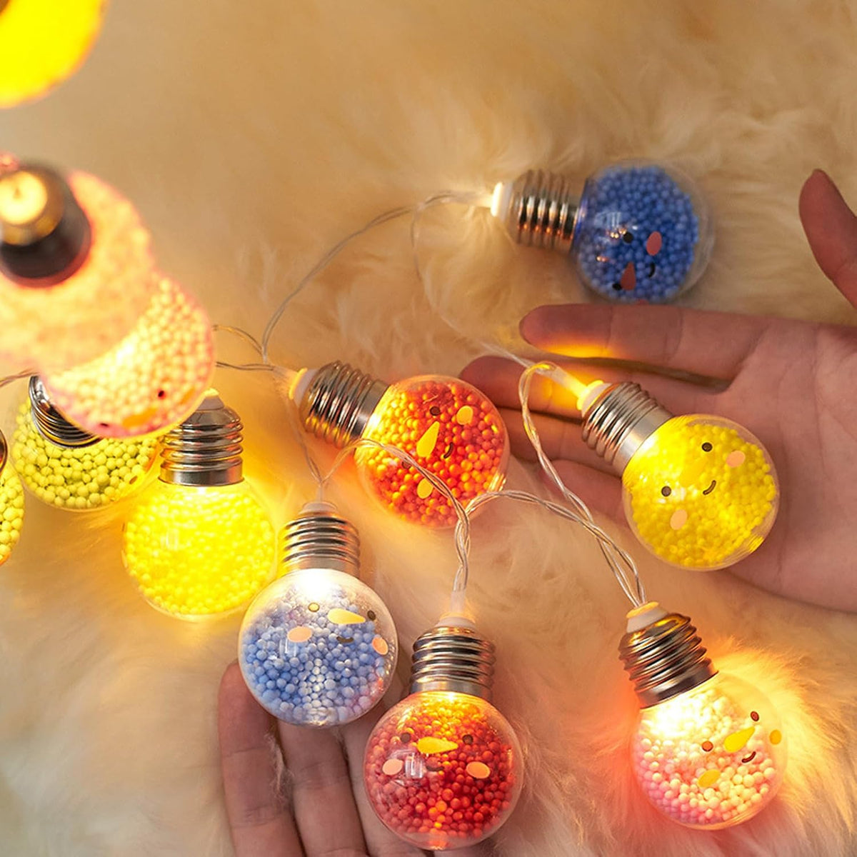 Christmas Tree String Lights -10 LED Colorful Foam Ball Bulbs,6Ft Battery-Powered Macaron Ball String Lights, Suitable for Indoor and Outdoor Holiday Decor, Porch, Balcony, Office Decor (D)