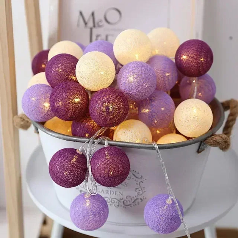 Cotton Ball String Fairy Night Lights LED Bulb Bedroom Christmas Halloween Outdoor Holiday Party Baby Bed Lights Decoration