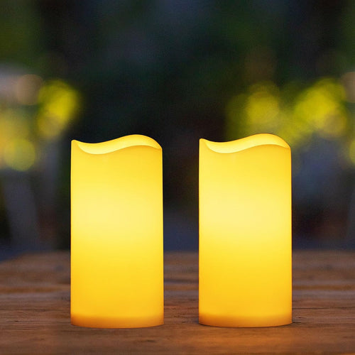 Solar Candles Outdoor Waterproof, 3" X 6" Ivory White Flameless Candles, Dusk to Dawn Light Sensor, LED Rechargeable Pillar Solar Candles for Outdoor Lanterns, Patio Decor, Set of 2