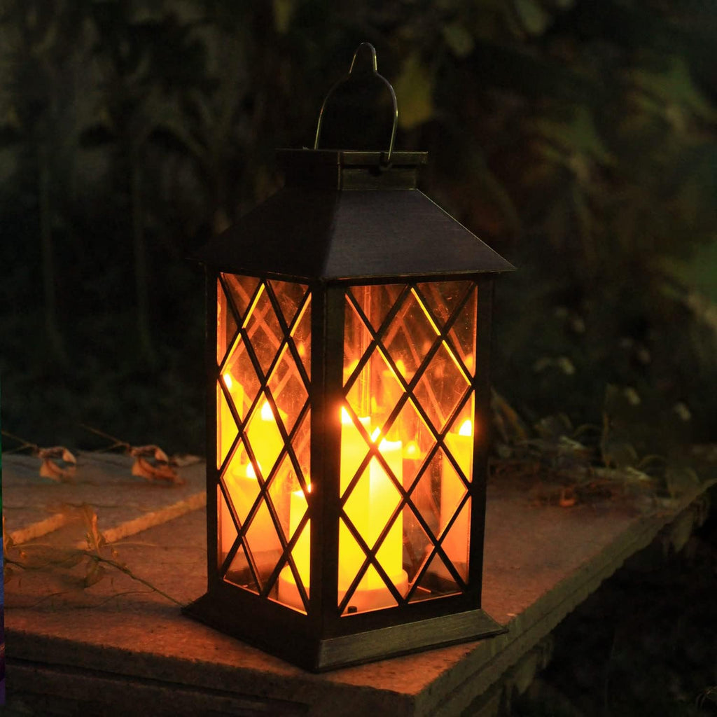 Solar Outdoor Lantern 3 LED Flickering Flameless Candle Decorative Lights