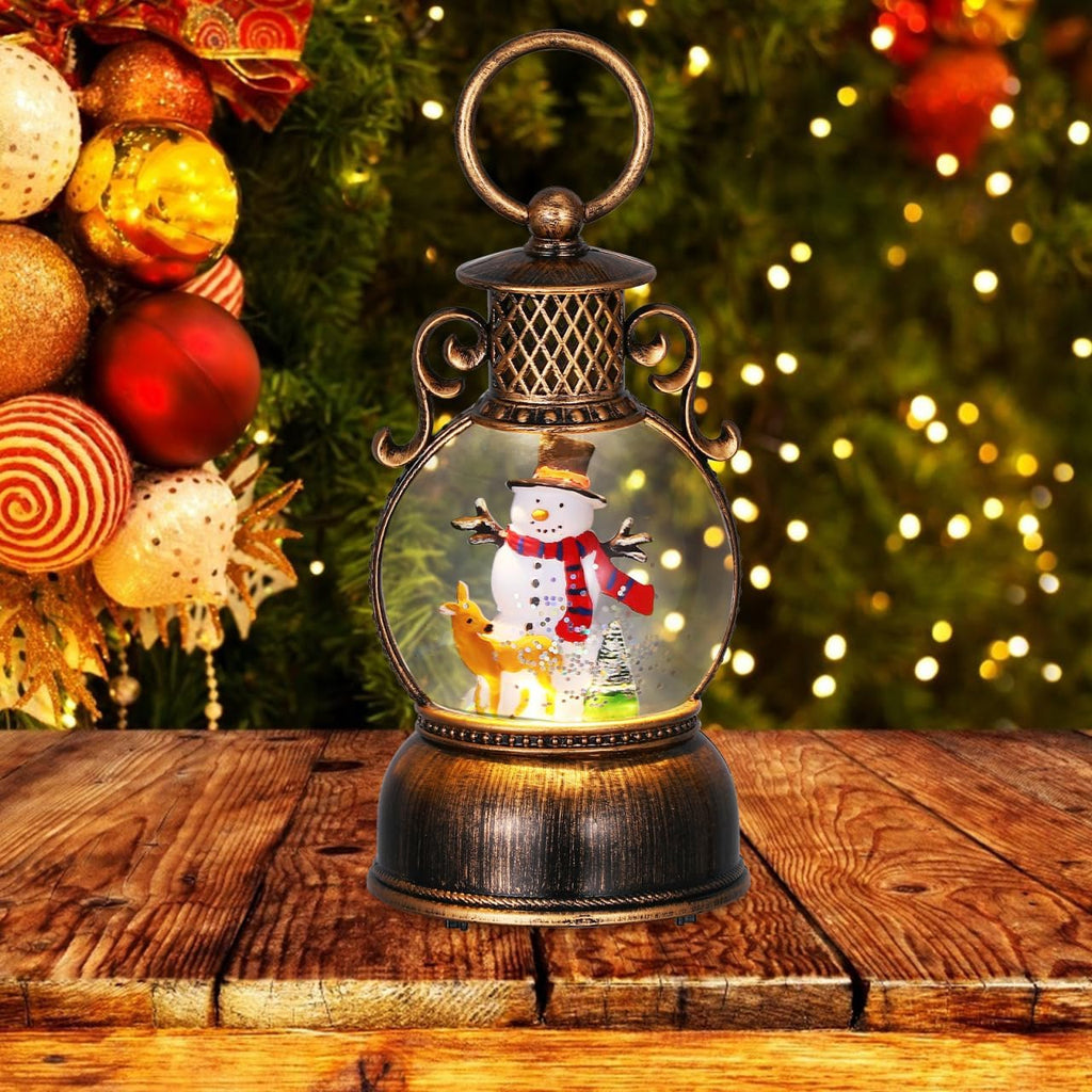 Christmas Snow Globe LED Candles Battery Operated Lighted Flameless Lantern Swirling Water Glittering Spinning Candle Home Decor for Thanksgiving Christmas Decoration, Snowman