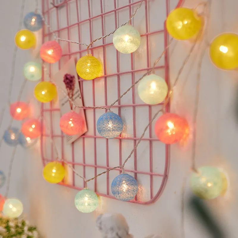 Cotton Ball String Fairy Night Lights LED Bulb Bedroom Christmas Halloween Outdoor Holiday Party Baby Bed Lights Decoration