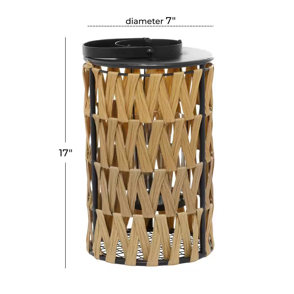 17 In. H Brown Plastic Rattan Decorative Candle Lantern