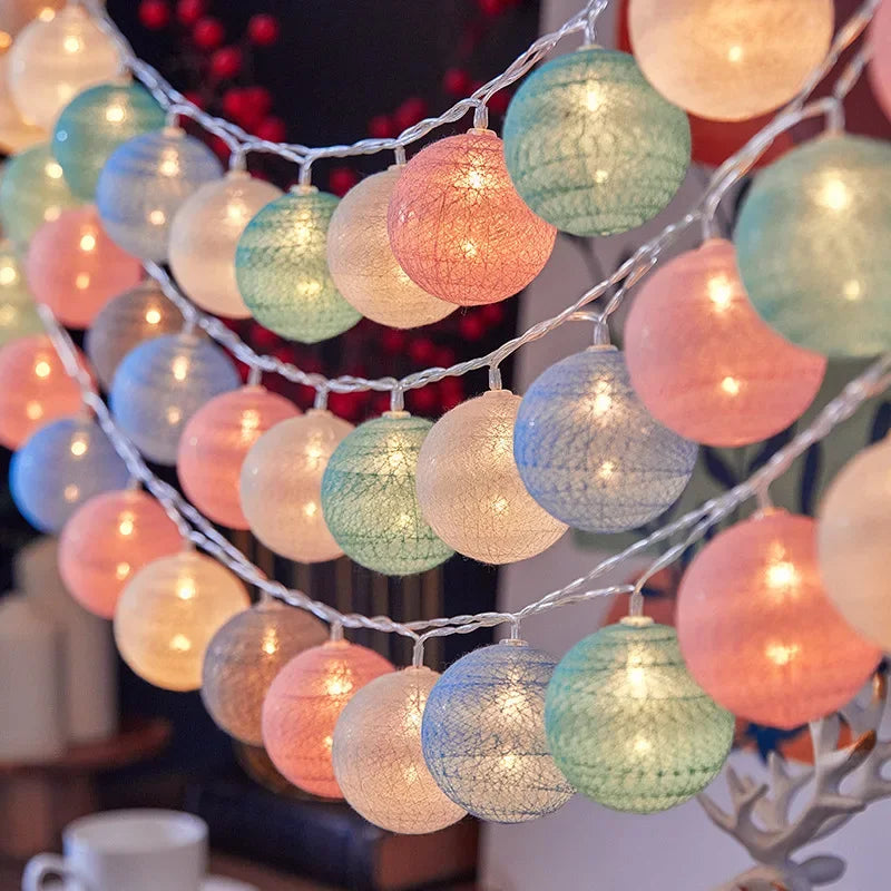 Cotton Ball String Fairy Night Lights LED Bulb Bedroom Christmas Halloween Outdoor Holiday Party Baby Bed Lights Decoration