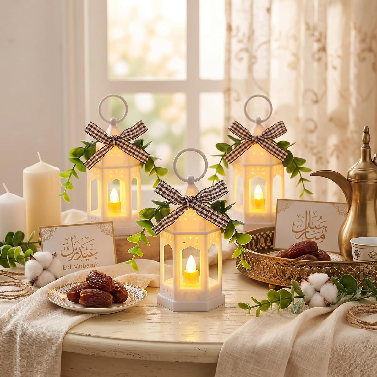 3 Pcs Farmhouse Mini Lanterns for Centerpieces Tiered Tray Decor, White