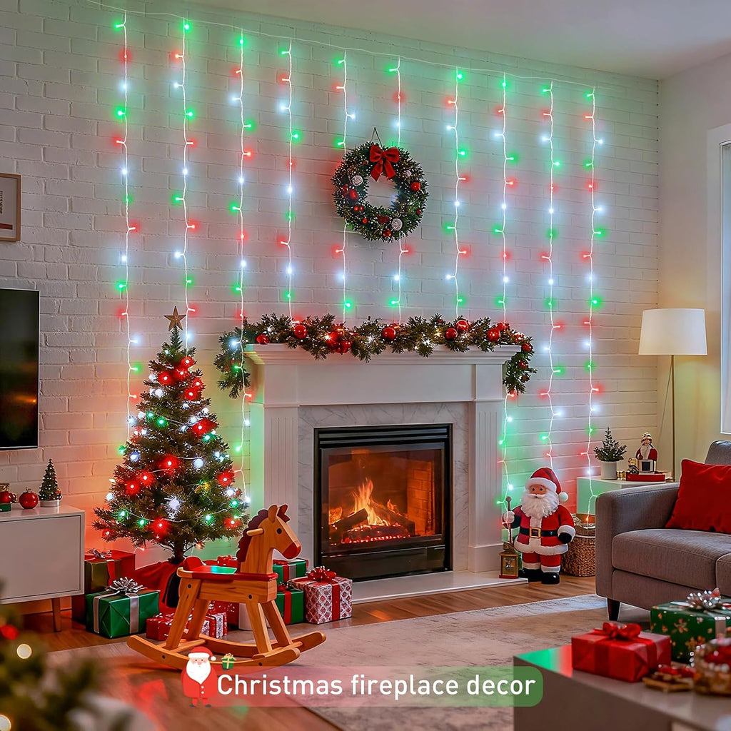 300LED Red White and Green Christmas Curtain Lights with Remote