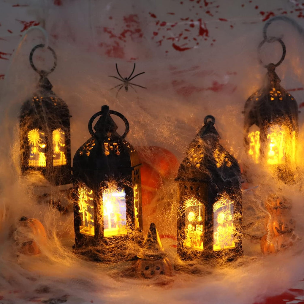 Halloween Mini Lantern for Centerpiece, 5"Small Jack O Lantern Lights with Mirror Glass for Halloween Decorations Indoor, Centerpiece Table Decoration, 8Pcs Hanging Candle Holder, Battery Included