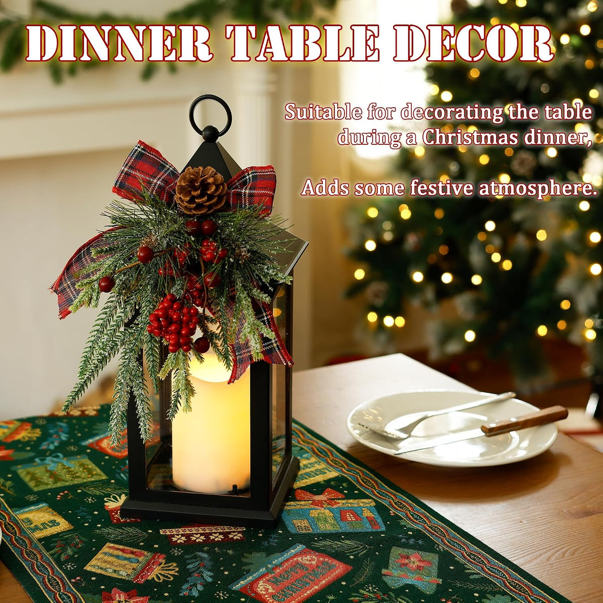 Christmas Decorative Candle Lanterns, 1 Packs 14" Xmas Porch Decor