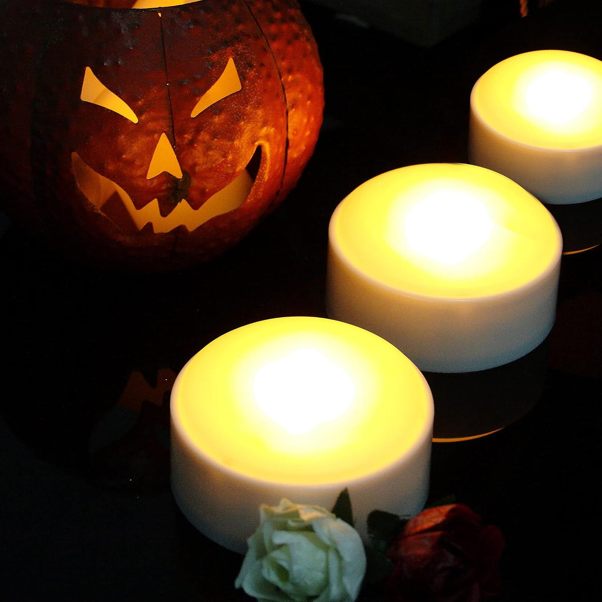 6 Halloween Battery LED Jack-O-Lantern Pumpkin Lights with Remote White