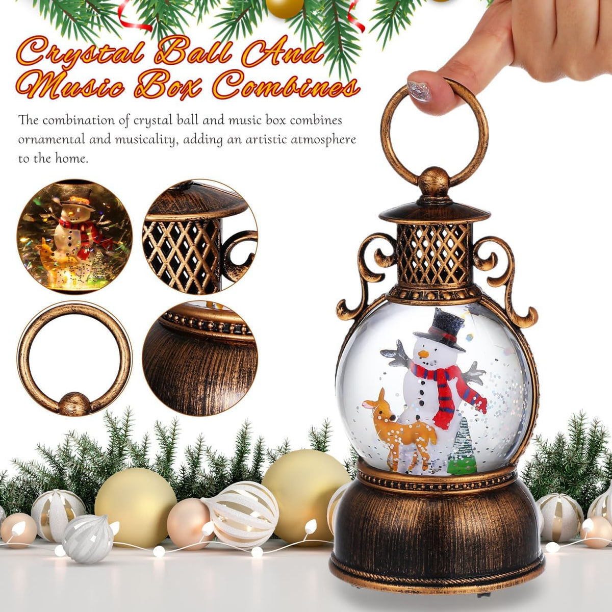 Christmas Snow Globe LED Candles Battery Operated Lighted Flameless Lantern Swirling Water Glittering Spinning Candle Home Decor for Thanksgiving Christmas Decoration, Snowman
