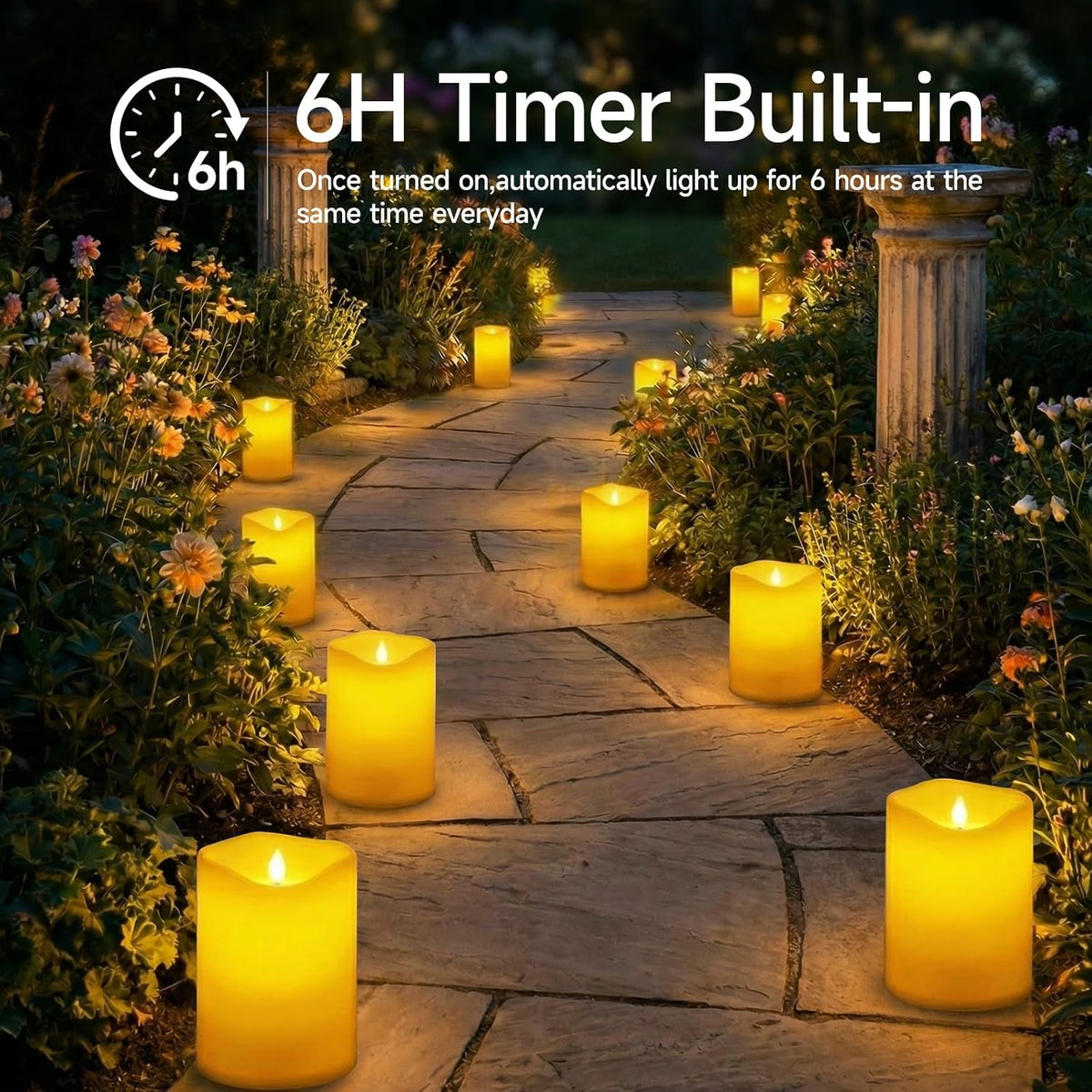 6.3"X8" Extra Large Outdoor Waterproof Candle with Auto 6H Timer
