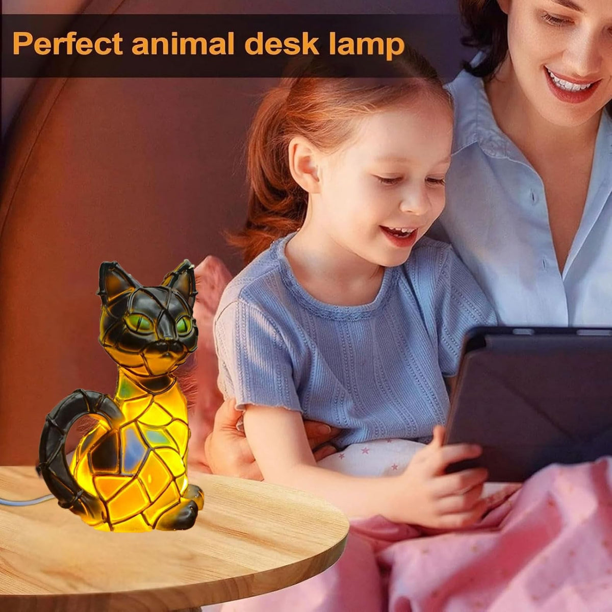 Cat Lamp,Retro Cats Stained Resin Cat Tabletop Night Light,Stained Animal Lam...
