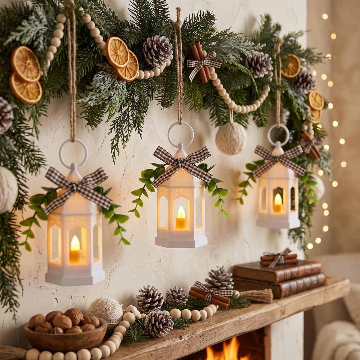 3 Pcs Farmhouse Mini Lanterns for Centerpieces Tiered Tray Decor, White
