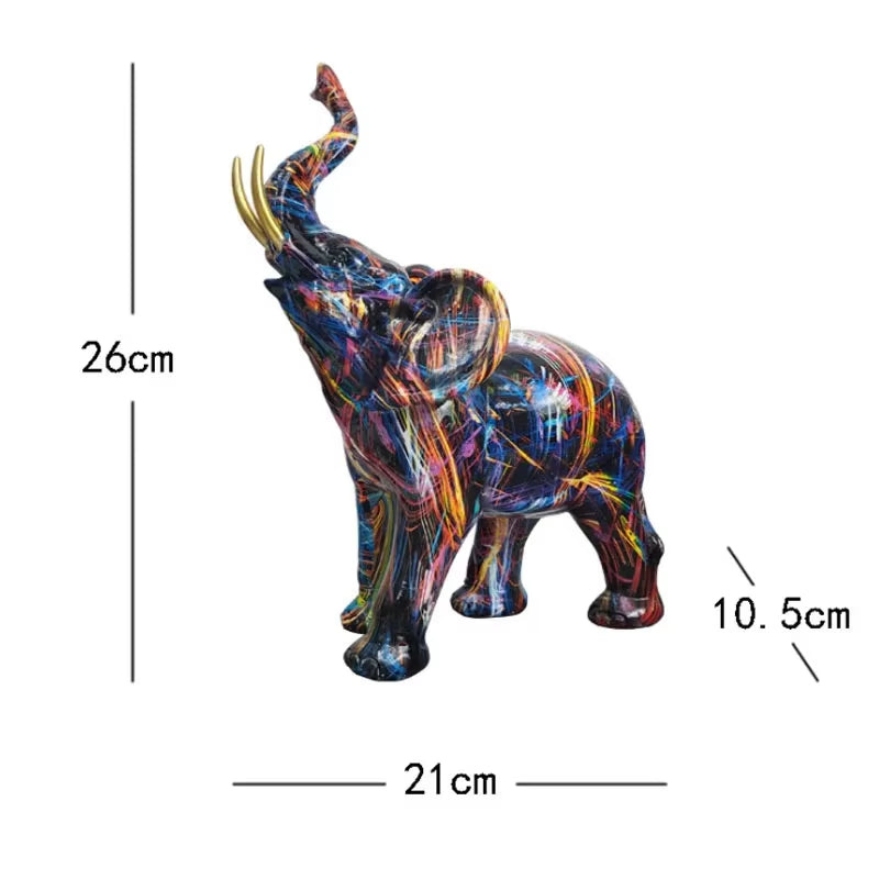 Nordic Painting Graffiti Elephant Sculpture Figurine Art Elephant Statue Creative Resin Crafts Home Decoration