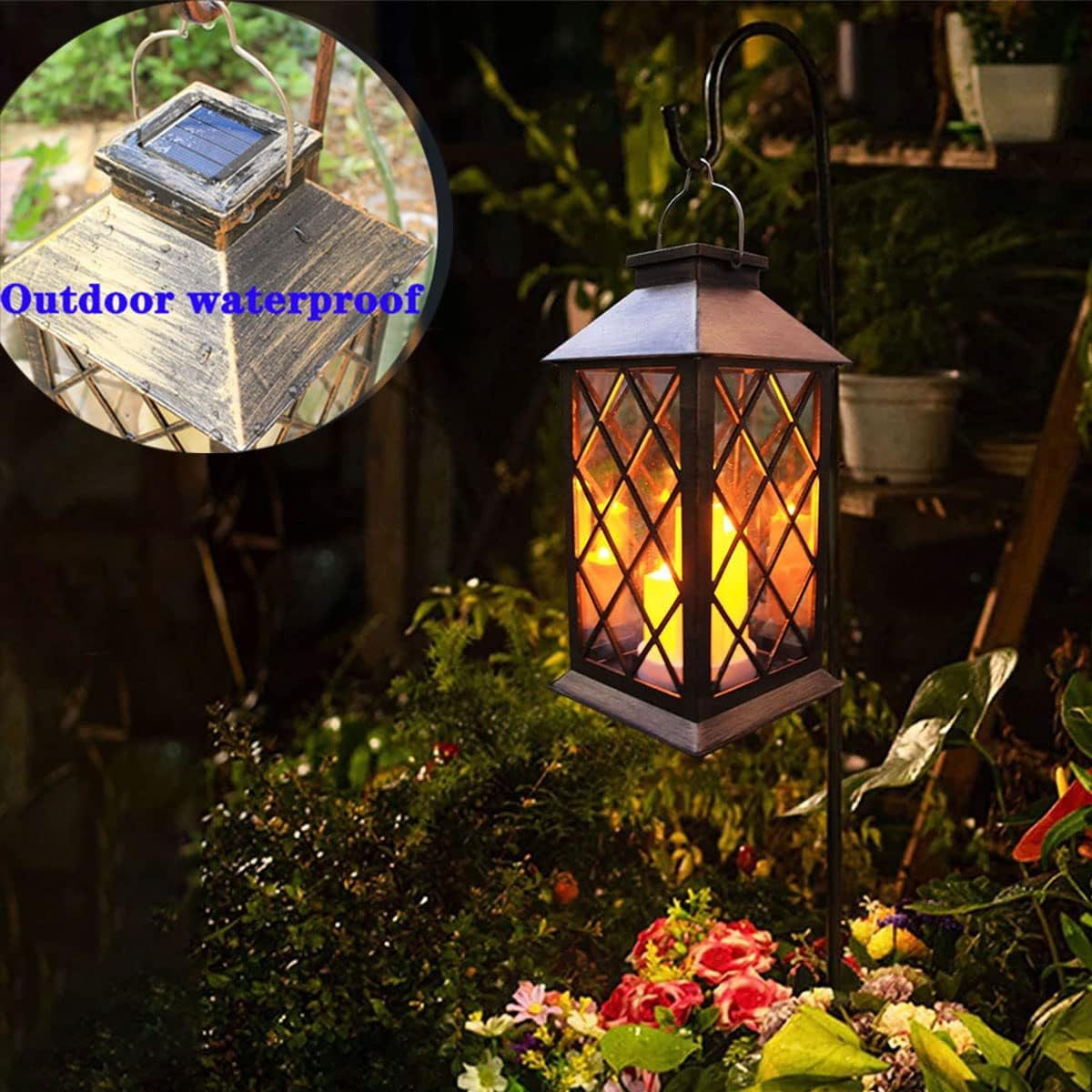 Solar Outdoor Lantern 3 LED Flickering Flameless Candle Decorative Lights