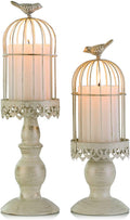 Birdcage Candle Holders Decorative Set of 2，Distressed Ivory