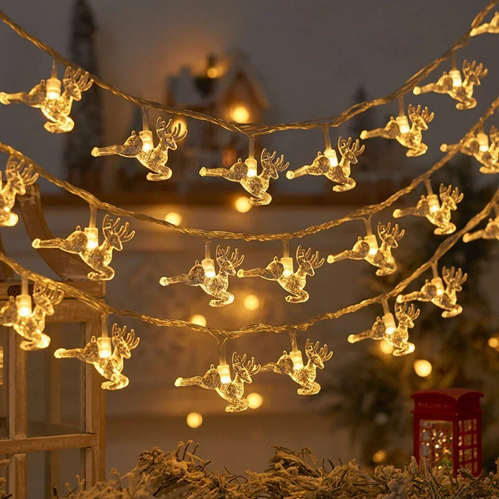1.5/3M Christmas Tree Snowflake Elk LED String Lights Christmas Decoration Light Garland Home Xmas Tree Decor Fairy Light String