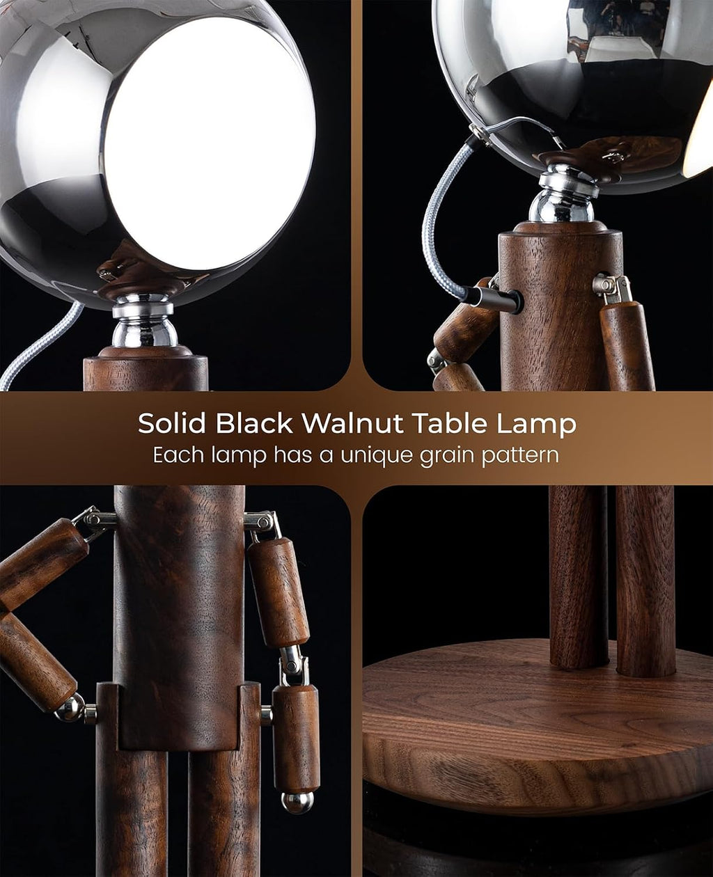 Cordless Table Lamp, Rechargeable Wooden Desk Lamp, Dimmable, Gift
