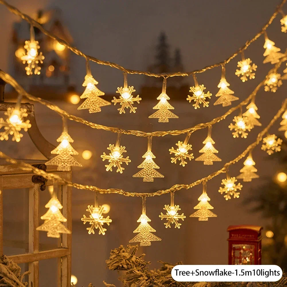 1.5/3M Christmas Tree Snowflake Elk LED String Lights Christmas Decoration Light Garland Home Xmas Tree Decor Fairy Light String