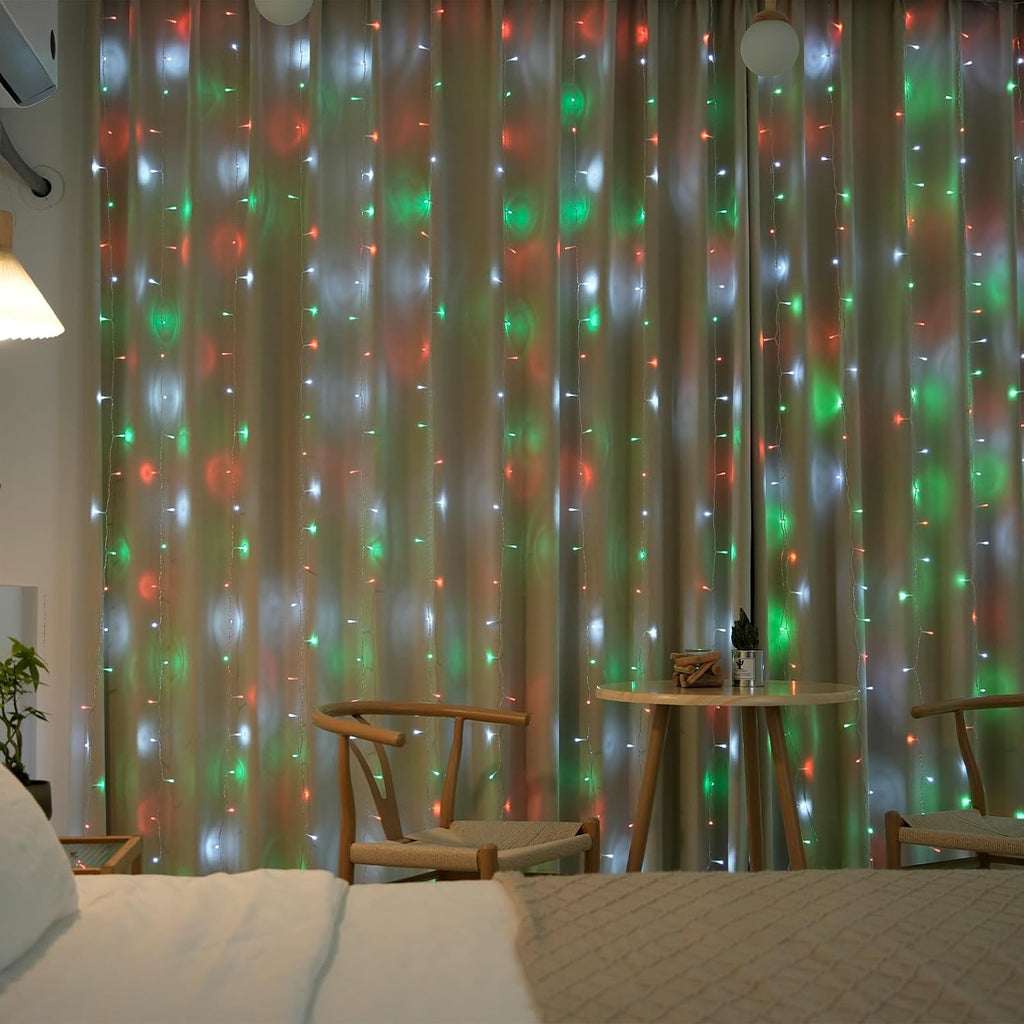300LED Red White and Green Christmas Curtain Lights with Remote