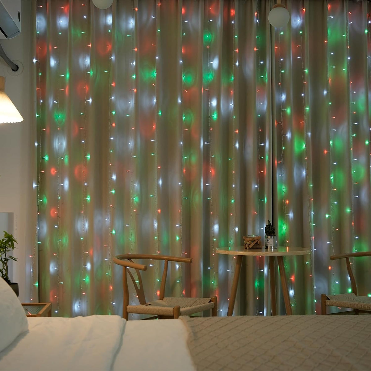 300LED Red White and Green Christmas Curtain Lights with Remote