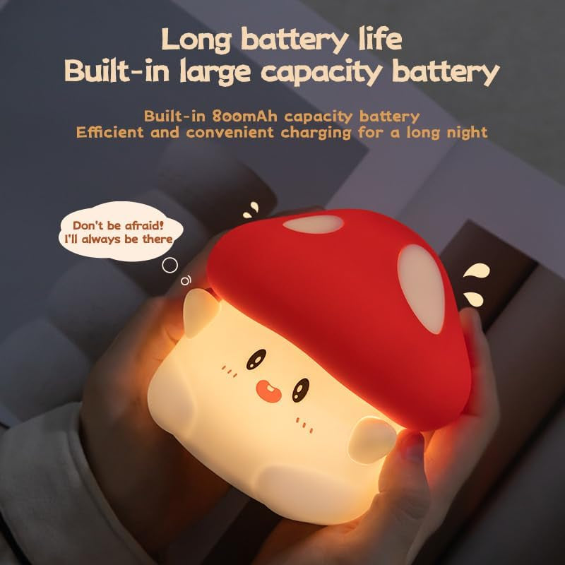 Mushroom Silicone Night Light for Kids - Squishy LED Lamp with Soft Touch, USB Rechargeable & Long Battery - Cute Touch Control Mushroom Light for Kids Room Decor & Gifts