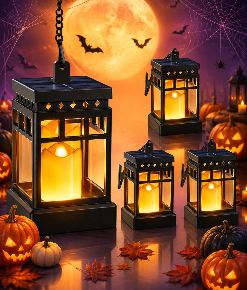 Halloween Decorations Solar Lanterns, 2 Modes with Flickering Candle