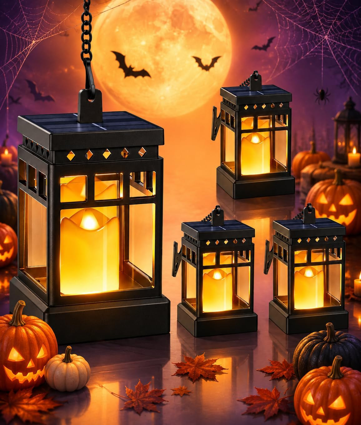 Halloween Decorations Solar Lanterns, 2 Modes with Flickering Candle