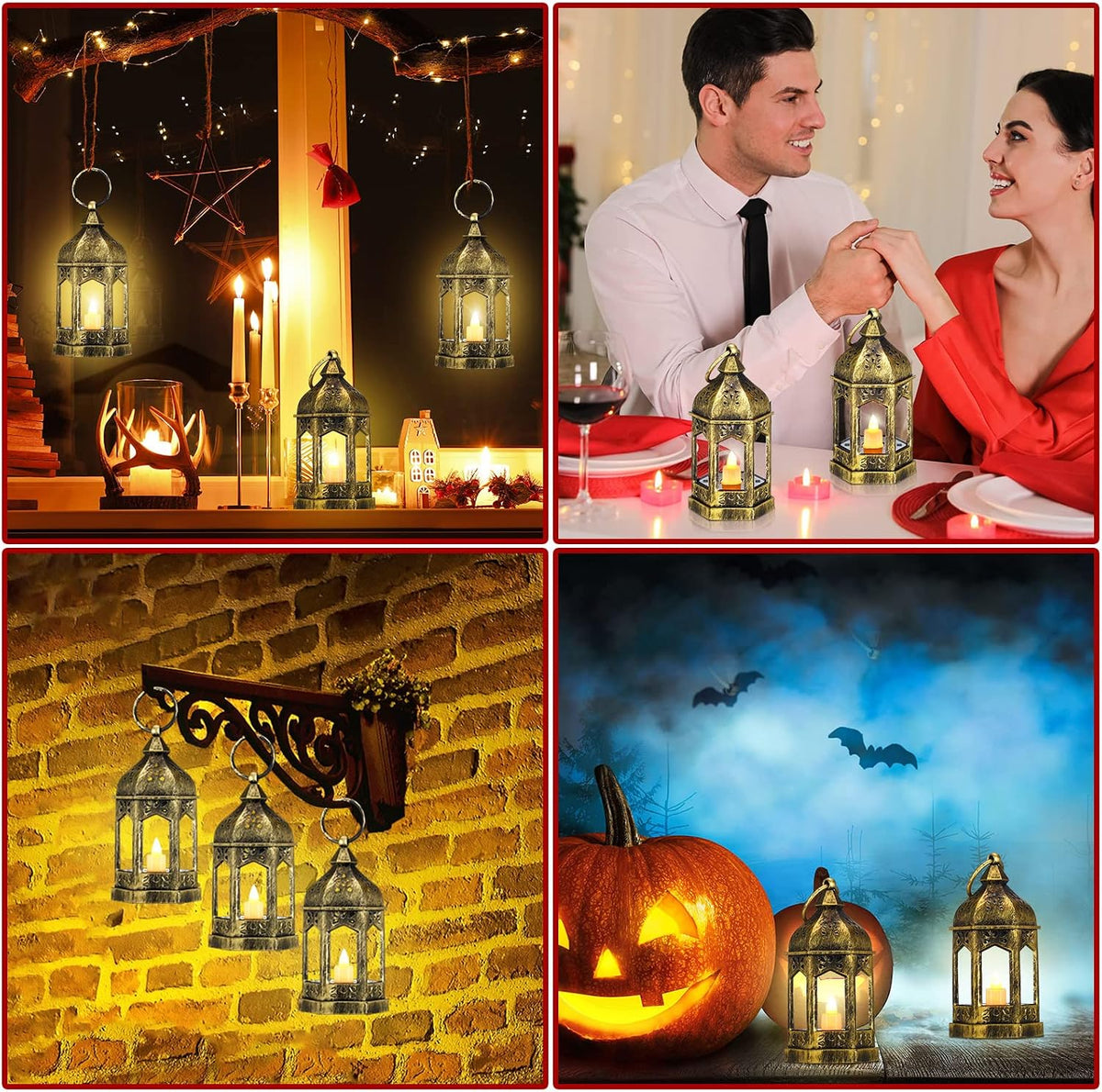 24 Pcs Mini Halloween Lantern Centerpiece with LED Candle,Gold