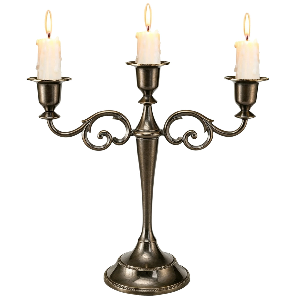 Vintage Scroll 3 Arms Candelabra Metal Taper Candle Stand Elegant Table Ornament for Banquet Holiday Wedding Reception Decor