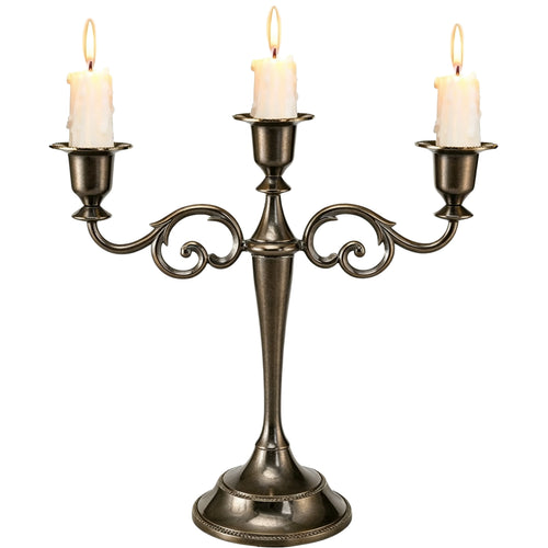 Vintage Scroll 3 Arms Candelabra Metal Taper Candle Stand Elegant Table Ornament for Banquet Holiday Wedding Reception Decor