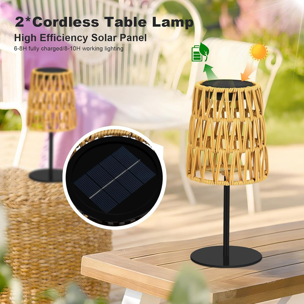4Pcs Solar Table Lamp Outdoor Waterproof: Rechargeable LED Solar Lantern for Garden Yard, Solar Lights outside Cordless Table Rattan Lamp, Small Deck Lamp for Balcony Patio, Garden Gifts for Women
