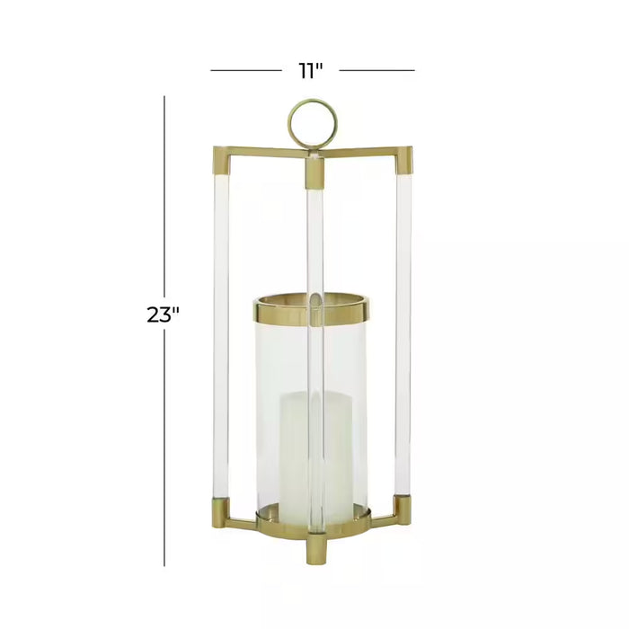 Grande Lanterne Dorée Inox & Acrylique – 59 cm