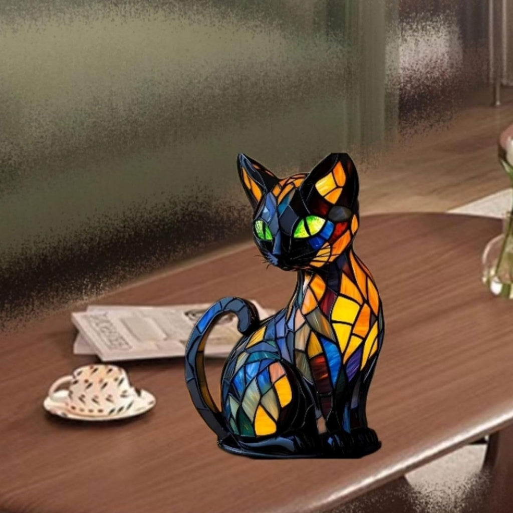 Cat Lamp,Retro Cats Stained Resin Cat Tabletop Night Light,Stained Animal Lam...