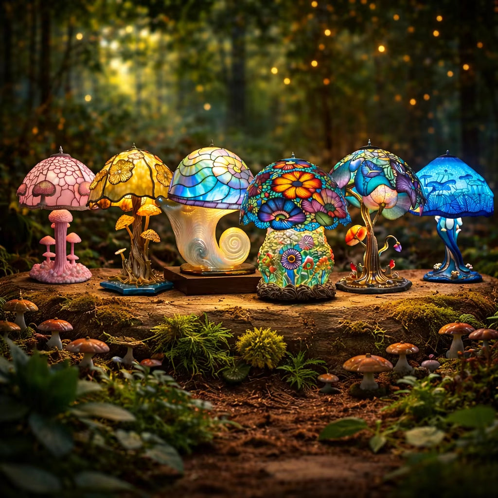 Flower Mushroom Night Light Resin Carved Atmosphere Lamp Led Table Lamp Bedroom Living Room Home Decoration Gift
