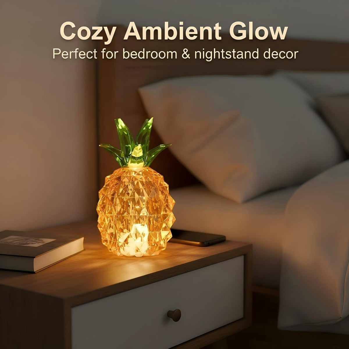 Gold Pineapple Decor, 4.9 Inch Small Battery Operated Table Lamp