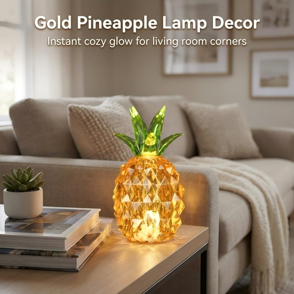 Gold Pineapple Decor, 4.9 Inch Small Battery Operated Table Lamp