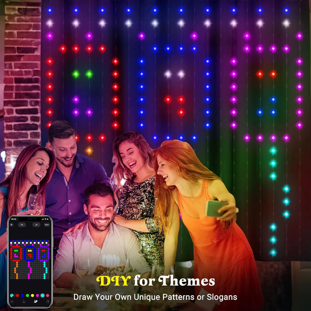 Smart Curtain Lights, 400 LED USB Curtain String Lights with App Remote Control,Music Sync Christmas Curtain String Outdoor
